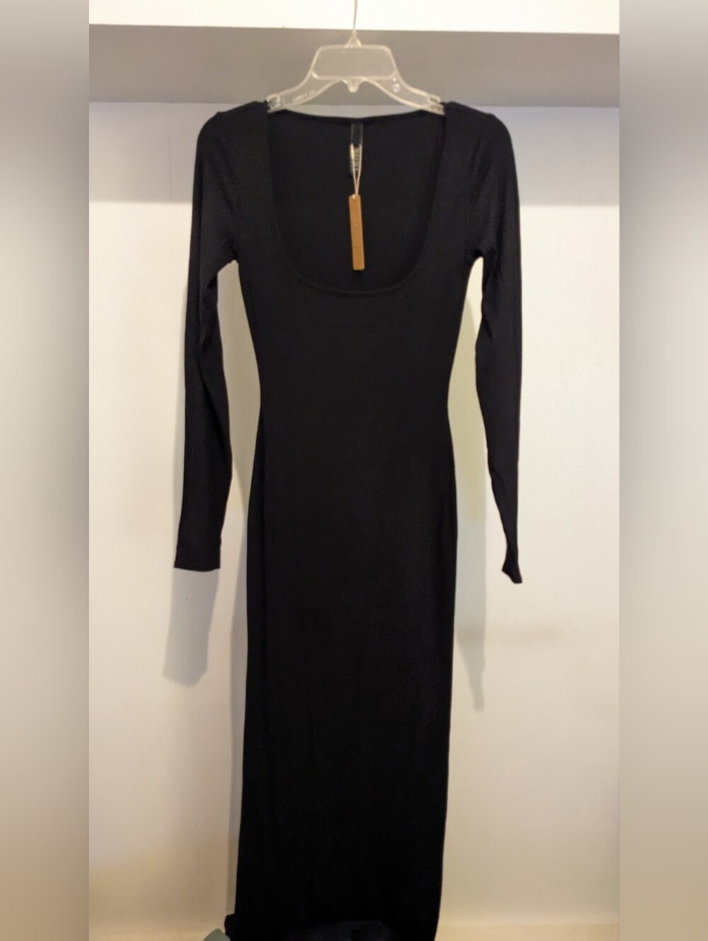 New With Tags SKIMS Black Soft Lounge Ribbed Long Sleeve Slip Dress Quiet Luxury - Picture 3 of 8